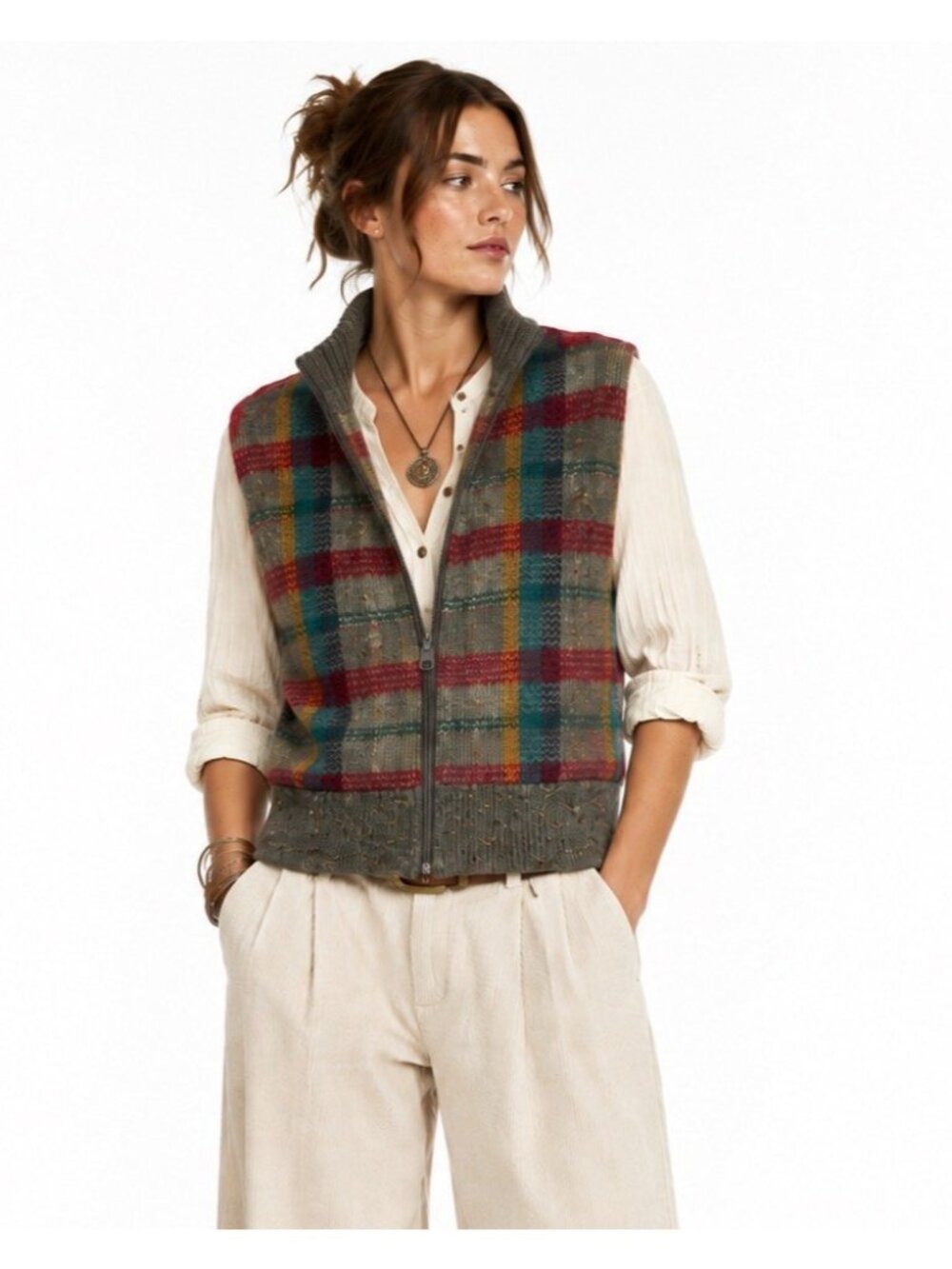 vintage 90s REVERSIBLE SWEATER VEST SMALL plaid knit academia collegiate puffer